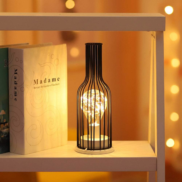 1 Vintage Metall Batteridrevet Bordlampe med LED-pære for Bryllup, Fest, Patio, Innendørs og Utendørs Arrangementer (C)