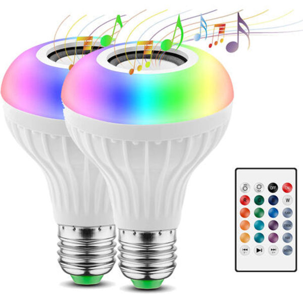Set med 2 smarta LED-lampor E27 Bluetooth Smart Bulb ansluten glödlampa Synkronisera med musikrytm