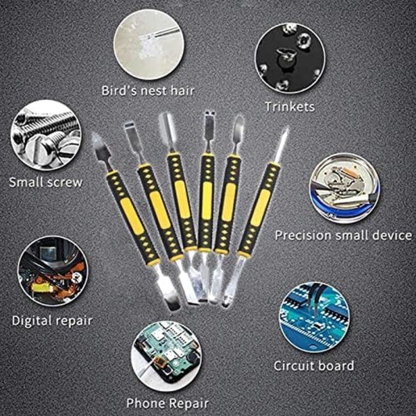 6-delt metall lirkeverktøysett, verktøysett for lirking, åpning og reparasjon av elektroniske enheter som smarttelefoner, nettbrett, etc.