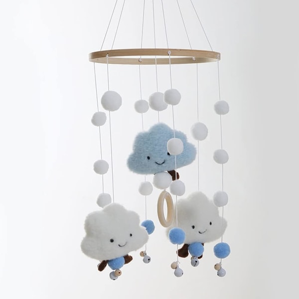 Baby Wind Chime Crib med filtballer 3D Clouds Mobile Bedbell Baby Crib Hengespill Mobil for Barnehage Barn Sengeinnredning