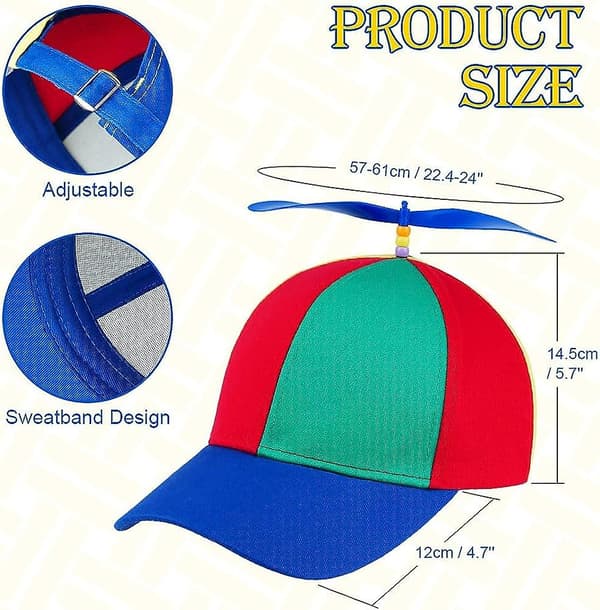 Propelhat, Sjov helikopterfiskerhat til voksne med propeller, farverig patchwork regnbuepropelhat, sommer solbeskyttelse solhat propel