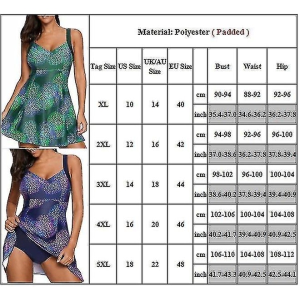 Kvinners Polstret Badedrakt Svømmekjole Briefs Tankini Set Badedrakt Plus Size Purple 5XL