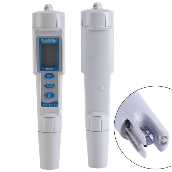 3-i-1 digital PH EC-mätare och termometer 0,01 PH vattenkvalitetstestare med hög precision för dricksvatten, simbassänger och akvarier