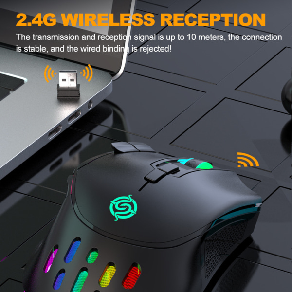 Mus Wireless Gaming Ergonomisk bærbar PC-Gaming-Maus Schwarz