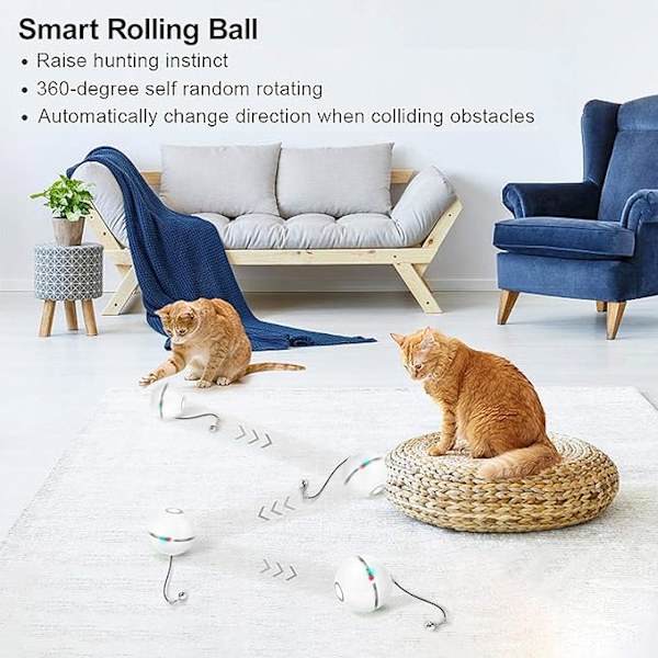Katt Leksak, Leksaksboll med LED-Ljus, 360 Graders Automatisk Rotation och USB-Laddning Interaktiv Katt Leksak, för Husdjur Hundar Kattungar