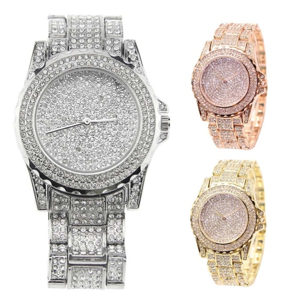 Dame Rhinestone Watch Band Steel Band Dial Watch Electronic Movement Casual Quartz Watch Rose Gold