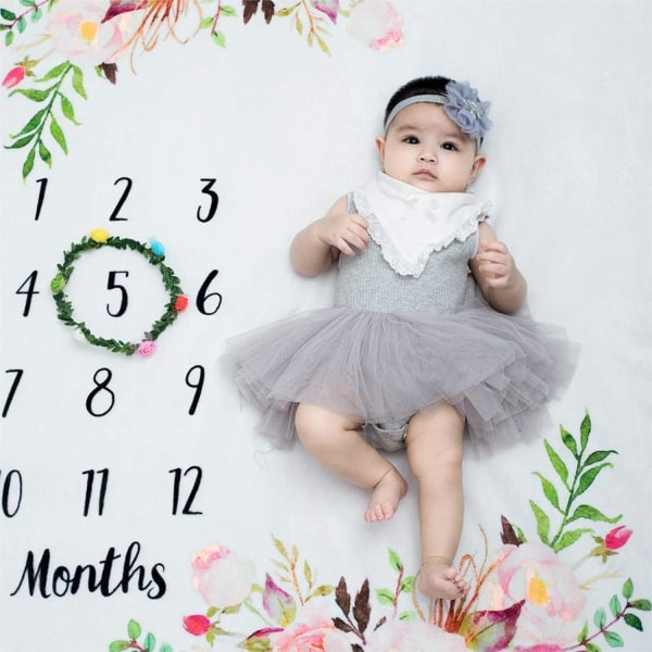 Baby kuukausittaiset virstanpylvään peitot Pehmeät kukkaiset Muistopeitot Tytöt Pojat Söpöt valokuvataustapeitot Valkoiset