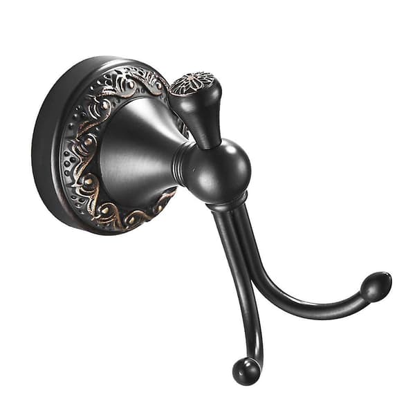 Vintage Sort Krom Messing Dobbelt Badekåbekrog Håndklædekroge Holder Hardware