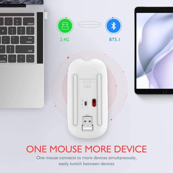 Bluetooth-mus for iPad, trådløs mus for MacBook Air/Mac/PC/bærbar (sølv)