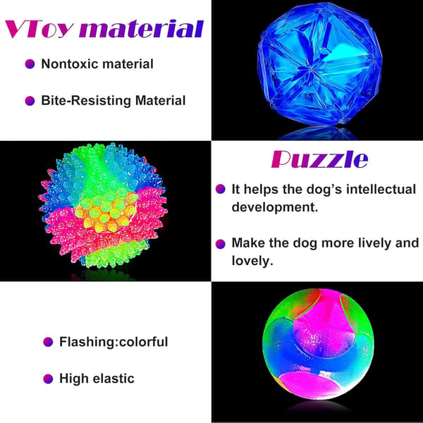 3 Styk Piggede Lysende Bolde Multifarvede Elastiske Blinkende Bolde LED Glødende Interaktive Hundekvister Spidse Interaktive Legetøj