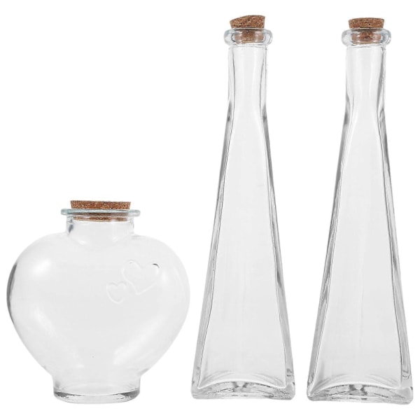 3 st Genomskinlig Önskeflaska Hjärta Prismatisk Form Glasburk Driftflaska Ornament Bröllop Sandceremoni Flaska