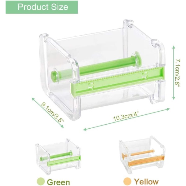 2-pack Tejpdispensrar Tejpdispenser 2 Färgade Tejpklippare Tejpklippare för Kontor, Skolor och Hem (Grön, Orange)