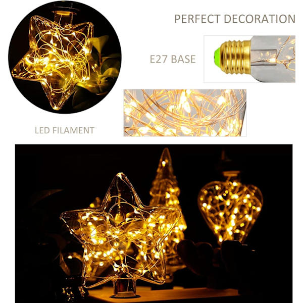 LED E27 Deko Kreativ Fe-Pære 1.5W Varmt Hvid Edison Pære Dekorativ Stjerne & Hjerte Belysning til Jul, Fest, Bryllup