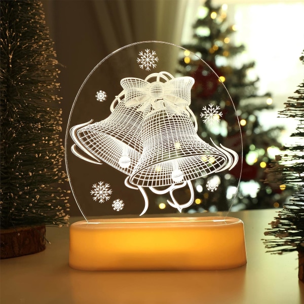 Julelys Klokker Julepynt 3D Lampe Varm Hvid