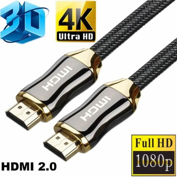 4K HDMI-kabel 2M - Professionelt Ultra HD 2160p 4K 3D Fuld HD-flettet nylon HDMI 2.0-kabel