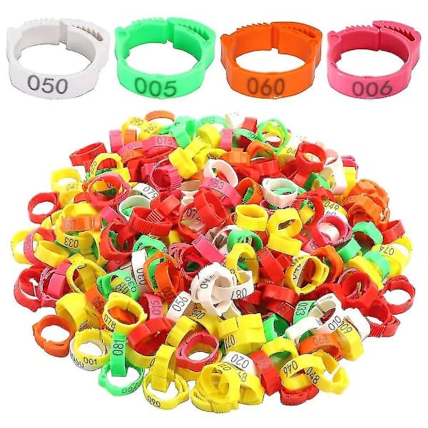 100-pack justerbara kycklingfotsringar och nummerbrickor för fjäderfäben