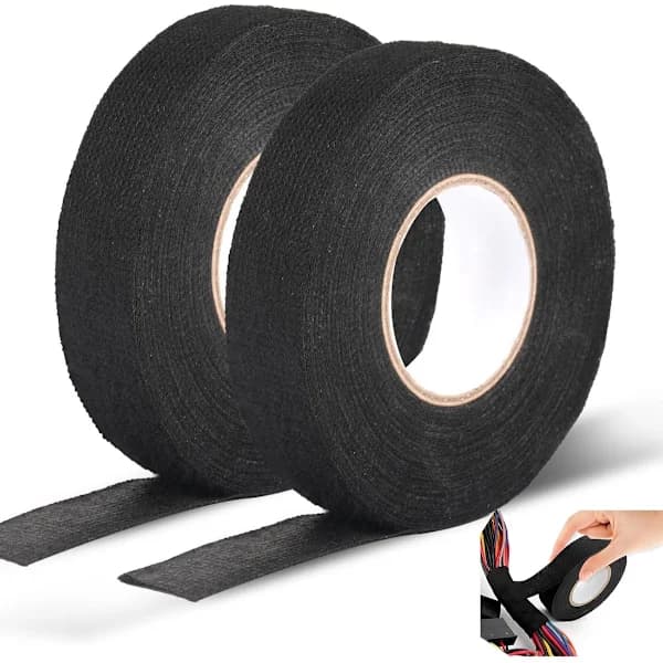 2 ruller sort stoftape, bilkabeltape, bomuldsisolering, 15 meter x 19 millimeter