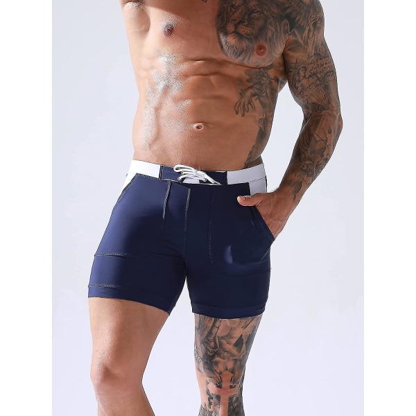 Miesten uimahousut Shorts Sport Boxer Uimapuku Irrotettavalla Pehmusteella Säädettävä Kiristysnauha Uimapuku Nopea Kuivuminen Klassinen Uimahousut Painetut Rantahousut B-dark Blue 3XL