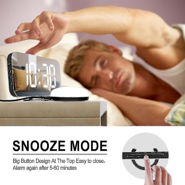 Høy alarmklokke med sengevibrator for tunge sovende, dobbel vibrerende alarmklokke med USB-lader for hørselshemmede døve Black