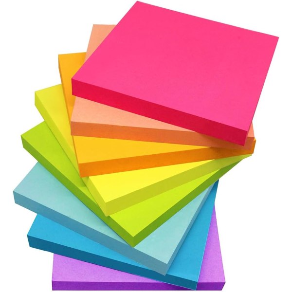 Sticky Notes 3x3 Tum, Ljusa Färger Självhäftande Block, Lätt att Sätta Upp för Hemmet, Kontoret, Anteckningsboken, 100 Ark/block 24