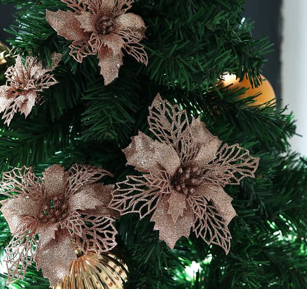 12 stk. Glitter Juleblomst Blomster, Juleblomstdekorasjoner