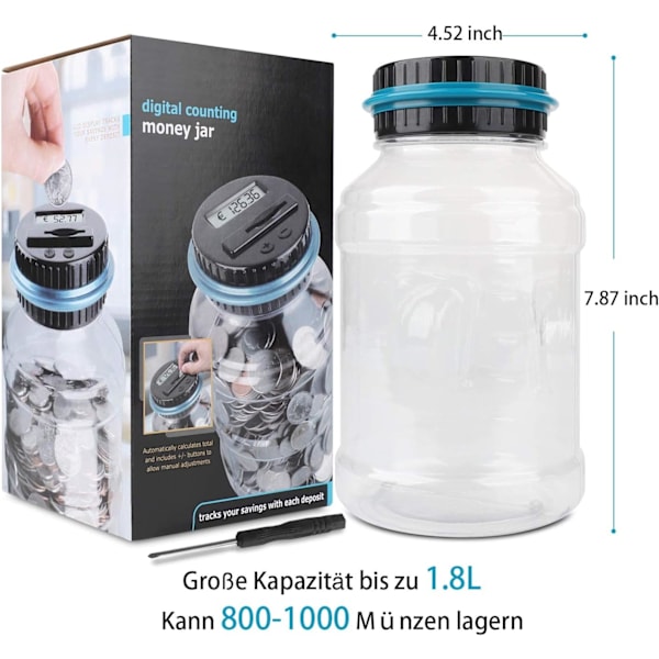 Spargris med LCD-display, automatisk mynträknare, stor kapacitet, digital spargris för barn och vänner