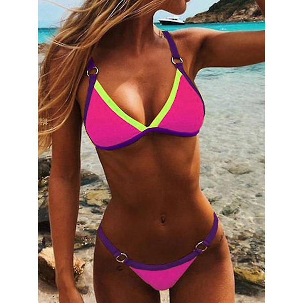 Seksikäs bikinit naisille 2-osainen bikinit spagettiolkaimet uimapuvut kolmio uimapuku Rose Red Purple L
