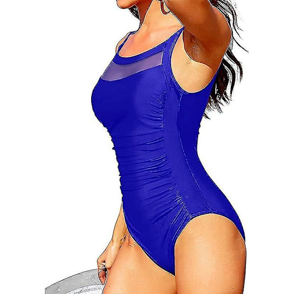 Dam One Piece Mesh Baddräkt Vintage Magkontroll Baddräkt Blue M
