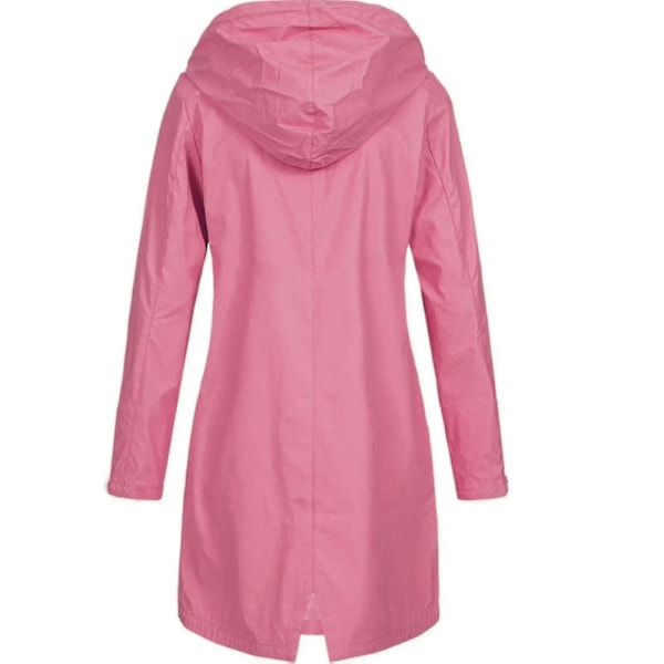 Dame Solid Regnjakke Udendørs Plus Størrelse Vandtæt Hætte Regnfrakke Vindtæt Pink XXXXL