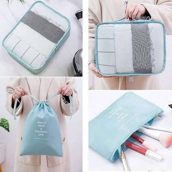 Resväskor, Multifunktionella 8-pack/set Resväskorganisatör Vattentäta Resenödvändiga Väskor Blue