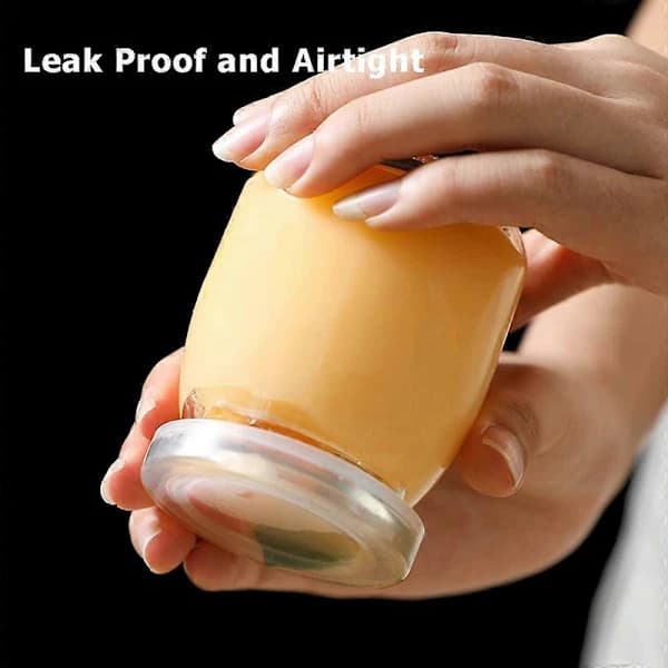 Seks 200 ml mini yoghurt budding glas krukker med plastik låg