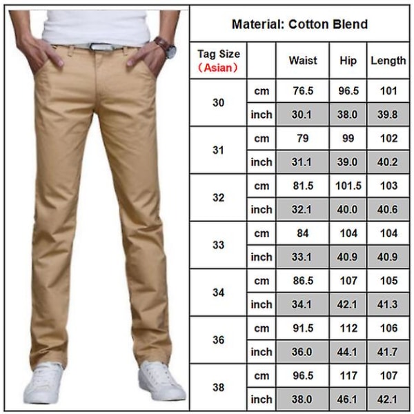 Chino byxor för män Casual byxor Khaki 30