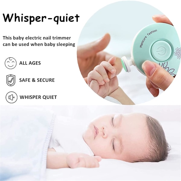Elektrisk baby neglefil negletrimmersett for nyfødte barn og voksne - tær og negler