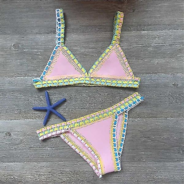 Virkattu uimapuku bikinit naisille uima-asu seksikäs side brasilialainen bikini 2023 uimapuvut naiset Pink S