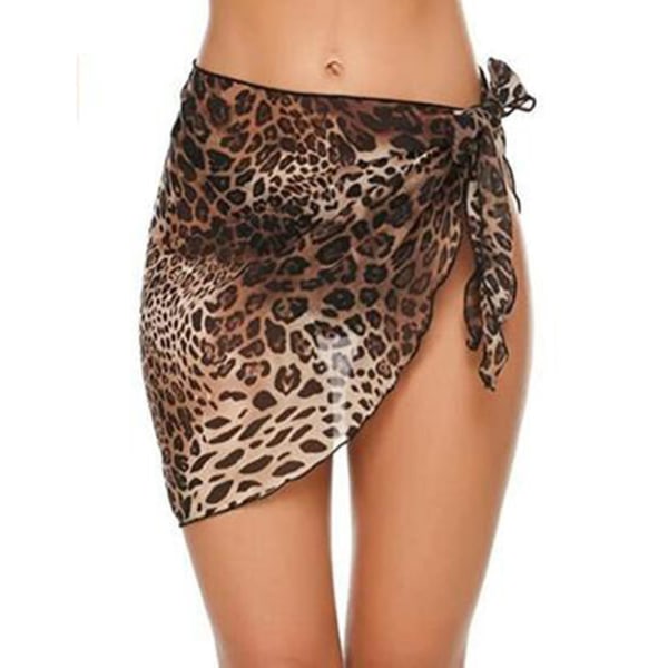 Korte strand-saronger for kvinner, Chiffon, badetøy-overdel, bikini-wrap-skjørt, sideåpen for sommeren Leopard Print L