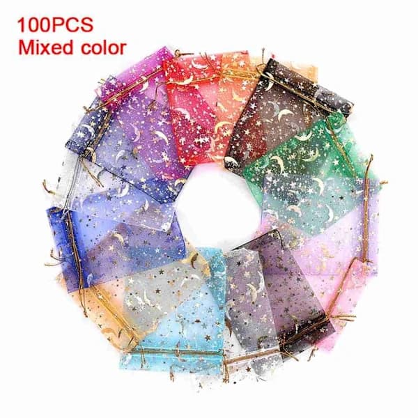 100-pak stjerneformet organza gavepose, 11x16 cm