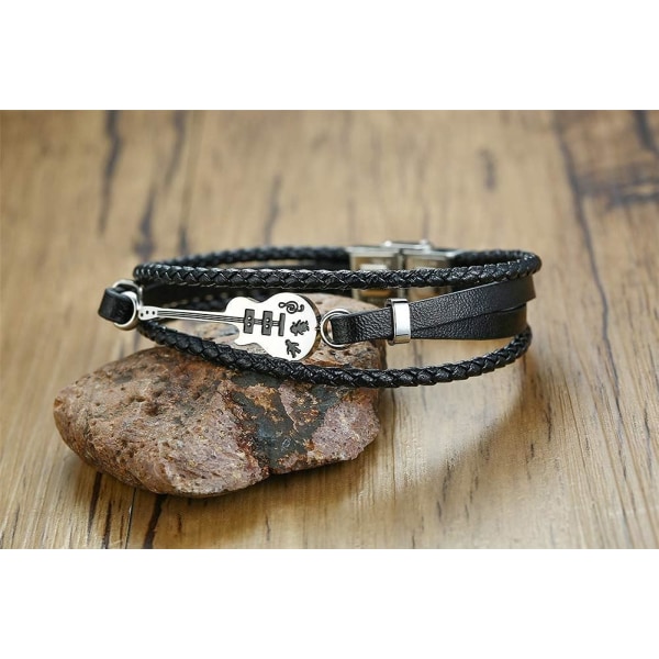 Unisex Armbånd i Rustfritt Stål og Ekte Lær, Håndlaget Flettet Flere Lag, Musikk, for Menn og Kvinner, Musikkentusiastgave
