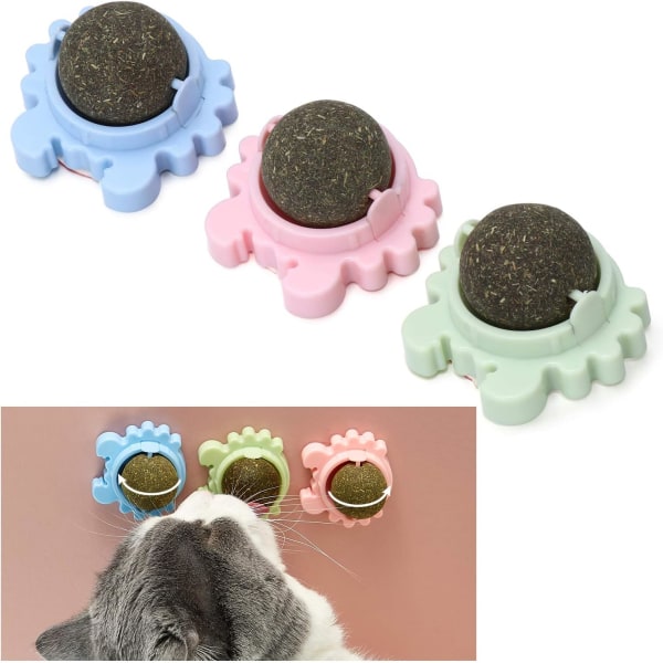 3 pakke Catmint Catnip Balls, Roterbare Cat Spiselige Baller, Cat Teen Cleaning Interactive Toy