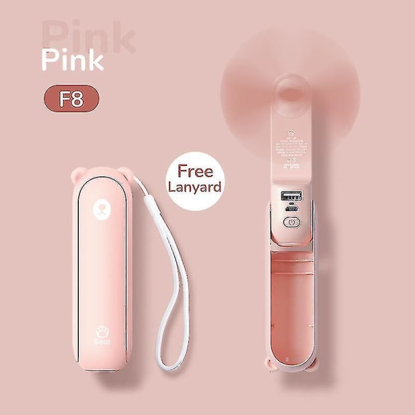 USB minifläkt Bärbar handhållen elektrisk fläkt Uppladdningsbar tyst fickkylning handfläkt med ljus kontor utomhus rosa