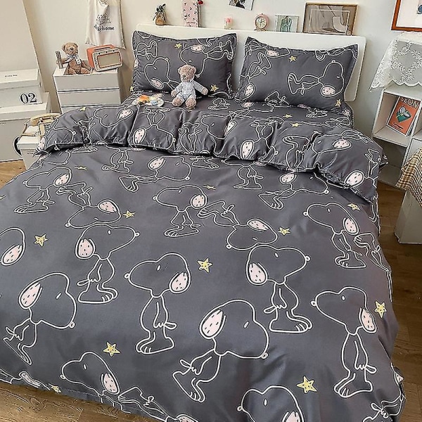 3/4-delt sett Kawaii Snoopy tegneserie bomull dynetrekk ark putetrekk Anime behagelig myk husholdning sengetøy artikkel gaver 4piece set150x200cm shinubihui