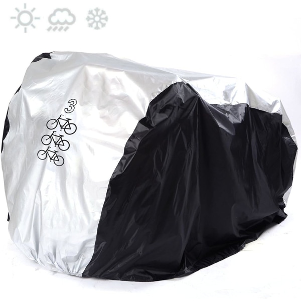 Cykelöverdrag för 3 Cyklar Vattentätt Cykelskydd UV Regn Snöskydd Tarp för Cyklar Alla Väder Dammtätt (Svart)