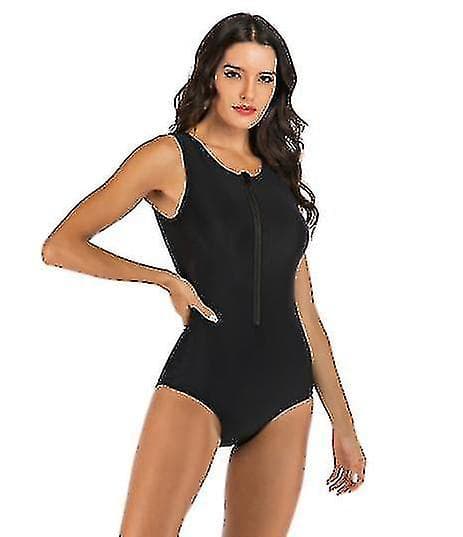 Dame Rash Guard Badedragt Lynlås Front Print Kortærmet Hel Badedragt