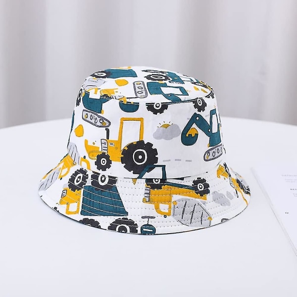 Børne Spandhat Justerbar Solhat Åndbar Strandhat Til Drenge Piger_ll Yellow Excavator 2-6 Years