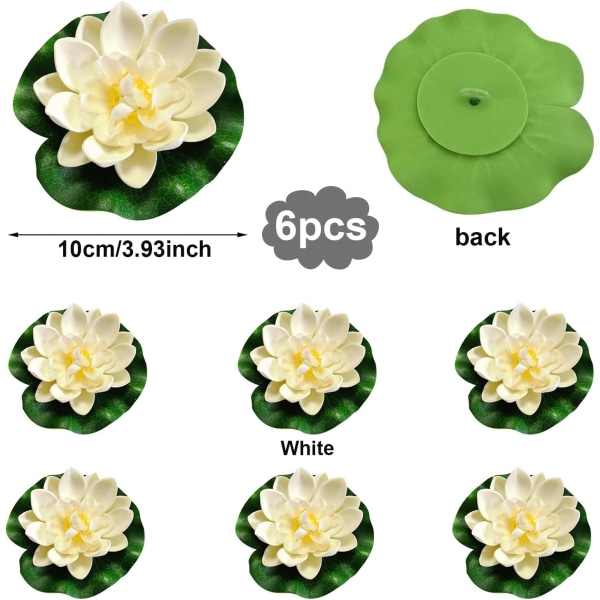 6-pack flytande blommor, lotusnäckrosor, konstgjorda näckrosor, skumdekoration, flytande näckrosor