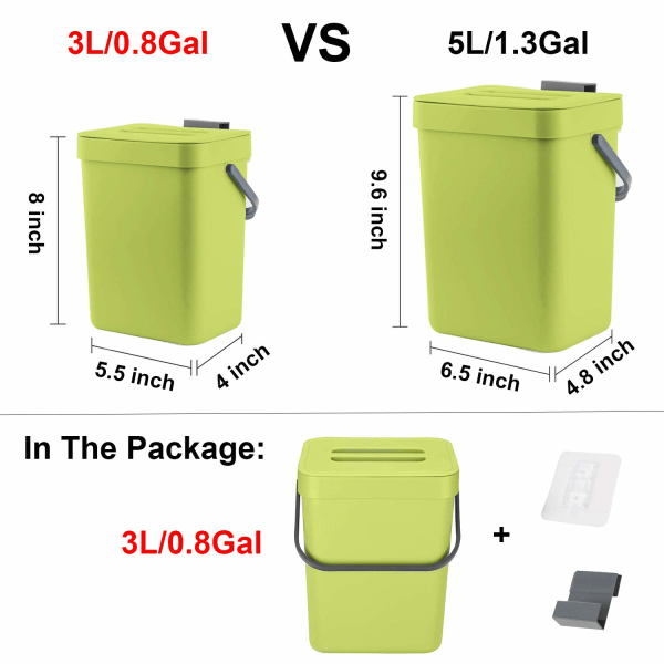 Köksavfallskorg, Väggmonterad Papperskorg, 3L/0.8 Gal, Grön