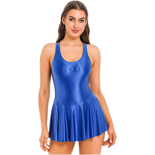 Naisten U-kaula-leotardi Mini-mekko Kesä Uimapuvut Naisten Hihaton Kiiltävä Tankki-mekko Rantamekko Femme Party Clubwear S Royal Blue