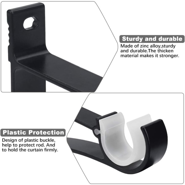 Set med 4 Gardinstångsbeslag - Tunga Väggfästen - Metall - Med Skruvar och Lim - För Gardinstång