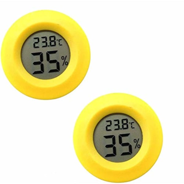 2 Stk Mini Digital LCD Temperatur Fuktighetsmåler Termometer Hygrometer Rund - Gul