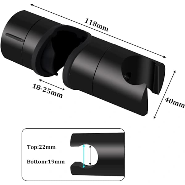 Brusehovedholder, universal brusehovedholder, sort, egnet til 18-25 mm brusehoveder.