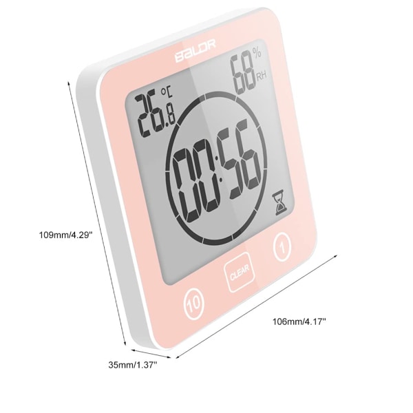 Kylpyhuoneen kellon ajastimet vedenpitävä sisätilojen lämpömittari kosteusmittari kylpyhuoneen suihkuun meikkiin keittiöön (punainen)